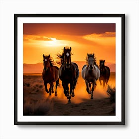 Horses Running At Sunset art print 1 Art Print