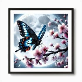 Fluttering Elegance: Butterfly in Cherry Blossoms Wall Art Art Print