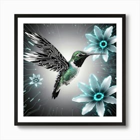 Hummingbird With Flowers Art Print