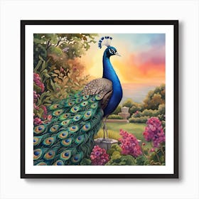 Peacock In The Garden Art Print