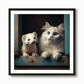 Ferret And Cat Art Print