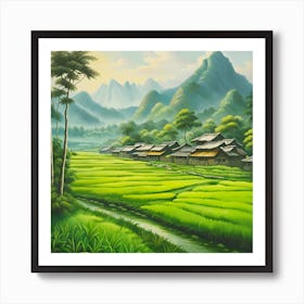 A Peaceful Village in the Valley: A Portrait of Rural Life and Culture Art Print