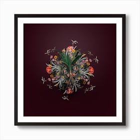 Vintage Date Palm Tree Botanical Wreath on Wine Red n.0489 Art Print