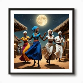 African Dancers At Night 2 Art Print