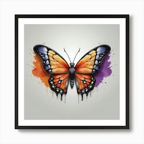 Butterfly With Watercolor Splashes Art Print