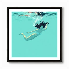 Underwater Woman In Bikini Art Print