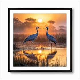 Sandhill Cranes At Sunrise art print Art Print