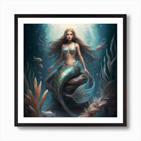 Mystical Mermaid Underwater Print Art Art Print
