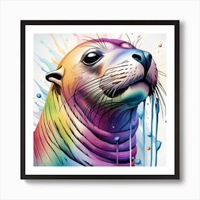Seal Watercolor Dripping Art Print