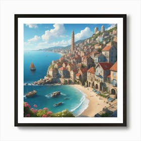 Village By The Sea City art print Art Print