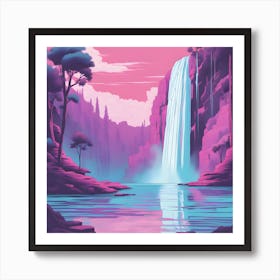 Waterfall Vaporwave Pastel 8k Digital Illustration Art Print