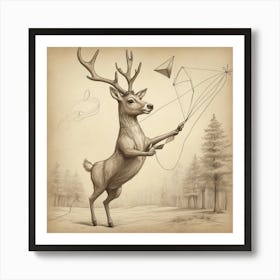 Deer Flying Kites Art Print