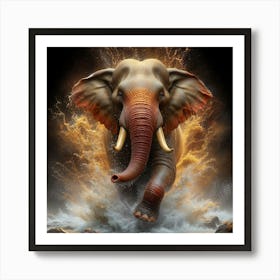 Elephant Running In Water Art Print