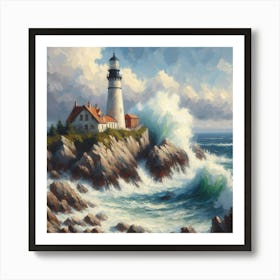 Lighthouse Crashing Waves Art Print