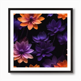 Purple And Orange Flowers Art Print