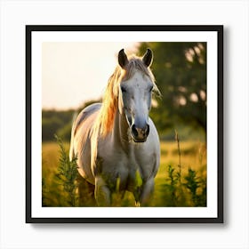 Grass Mane Head Graze Equestrian Pasture Elegant Sun Beauty Horse Standing Rural Green (5) Art Print