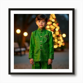 Chinese Boy In Green Suit Art Print