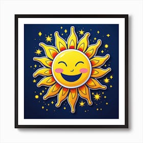 Lovely smiling sun on a blue gradient background 138 Art Print