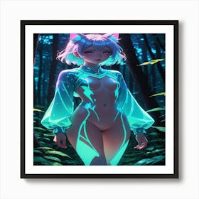 Cat Girl In The Woods Art Print