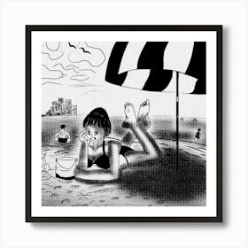 Manga page of a girl on a beach Art Print