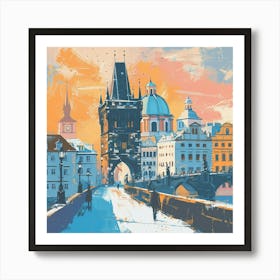 A Prague With Charles Bridge Expressive Strokes 2 Art Print