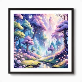 A Fantasy Forest With Twinkling Stars In Pastel Tone Square Composition 409 Art Print