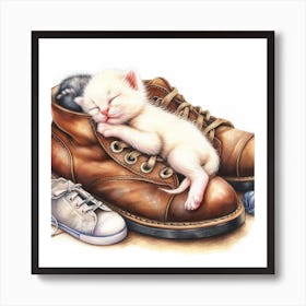 Kittens Sleeping In Shoes Art Print