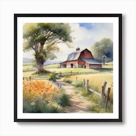 Watercolor Of A Farm 3 Art Print