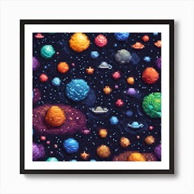 Pixel Planets Seamless Pattern Art Print