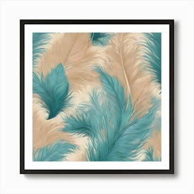 Turquoise and Beige Feathers Art Print