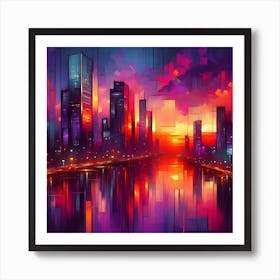 Cityscape At Sunset Art Print