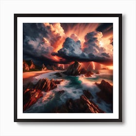 Lightning Storm Over The Ocean Art Print