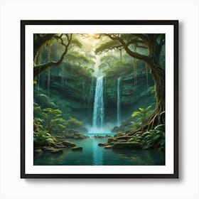 Waterfall In The Jungle 8 Art Print