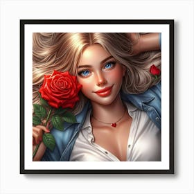 Beautiful Girl With Roses 4 Art Print