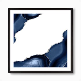 Navy & Silver Agate Texture 16 Art Print