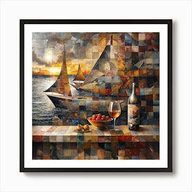 Sunset Sailboats Art Print