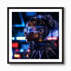 Cyberpunk Neon Futuristic Woman Art Print