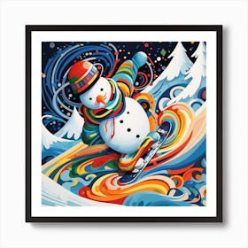 Snowman Snowboarding 1 Art Print