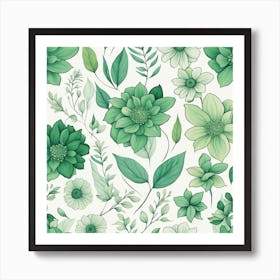 Seamless Pattern With Green Flowers Art Print