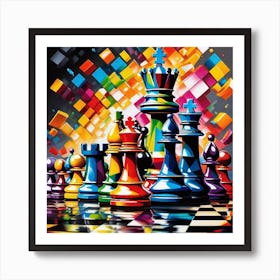 Colorful Chess Pieces Art Print