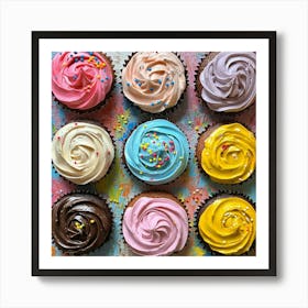 Cupcakes On A Colorful Background Art Art Print