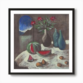 Still Life With A Mountain View Art Print
