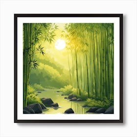 A Stream In A Bamboo Forest At Sun Rise Square Composition 147 Art Print