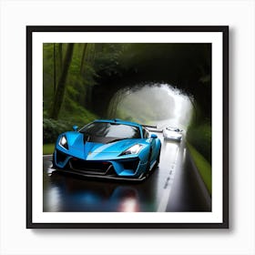 Blue car racing Art Print