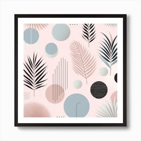 Scandinavian style, Palm leaves of different shapes on a pastel pink background 2 Art Print