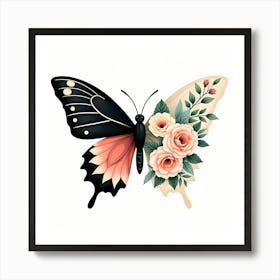 Butterfly With Roses Art Print