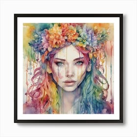 Colorful Girl With Flower Crown 1 Art Print