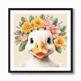 Floral Baby Duck Nursery Illustration (31) Art Print