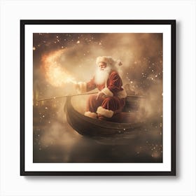 Santa Claus In A Boat Christmas Art Print