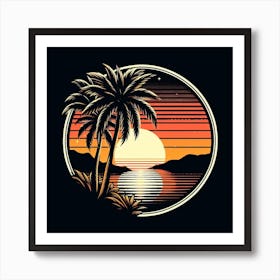 Sunset With Palm Trees Art Print